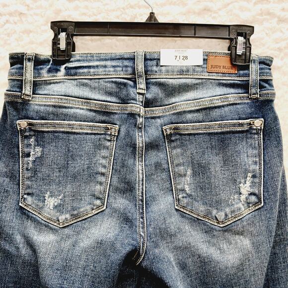 Jeans Judy Blue Boyfriend Distressed Mid Rise Medium Wash Boho Grunge Size 7/28 - Picture 4 of 16